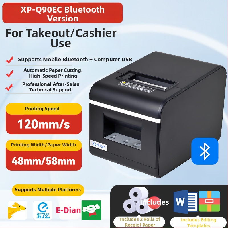 Xinyan XP-58IIH termikus nyugta printer, 58 mm nyomtatási szélesség, 203dpi, 90 mm/s, USB/Bluetooth, 60 mm papírtekercs kapacitás