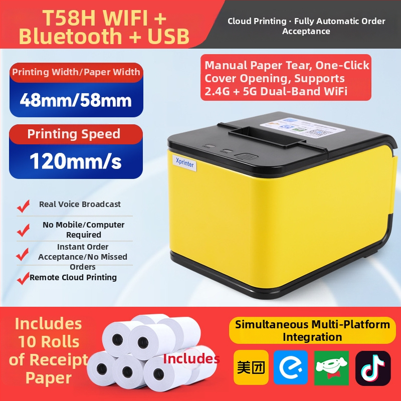 Xinyan XP-58IIH termikus nyugta printer, 58 mm nyomtatási szélesség, 203dpi, 90 mm/s, USB/Bluetooth, 60 mm papírtekercs kapacitás
