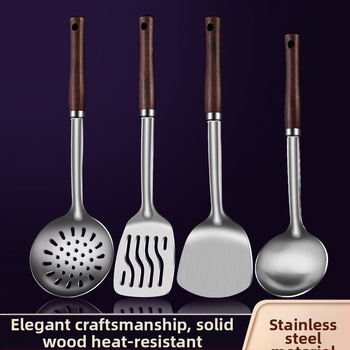 Nerūdijančio plieno šaukštas ir mentele – apsauga nuo nudegimų, su įspaustu logotipu, virtuvės įrankiai