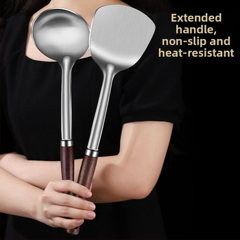 Nerūdijančio plieno šaukštas ir mentele – apsauga nuo nudegimų, su įspaustu logotipu, virtuvės įrankiai