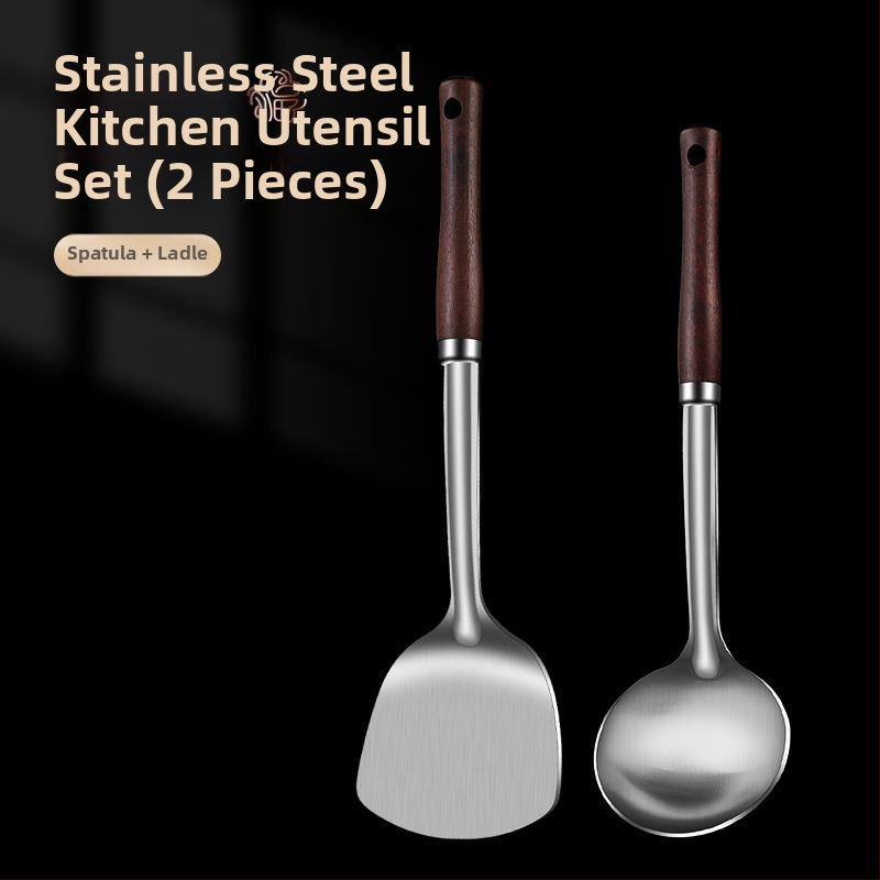 Nerūdijančio plieno šaukštas ir mentele – apsauga nuo nudegimų, su įspaustu logotipu, virtuvės įrankiai