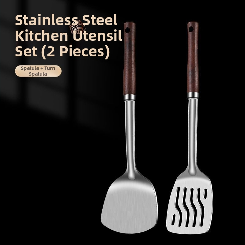 Nerūdijančio plieno šaukštas ir mentele – apsauga nuo nudegimų, su įspaustu logotipu, virtuvės įrankiai