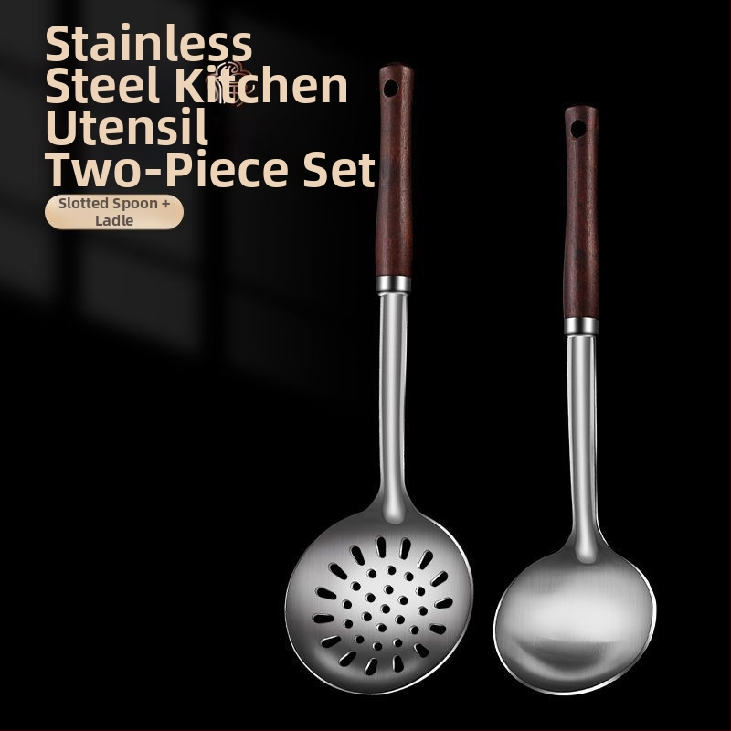 Nerūdijančio plieno šaukštas ir mentele – apsauga nuo nudegimų, su įspaustu logotipu, virtuvės įrankiai