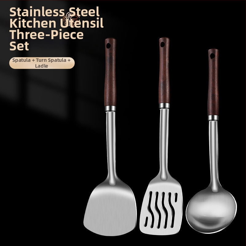 Nerūdijančio plieno šaukštas ir mentele – apsauga nuo nudegimų, su įspaustu logotipu, virtuvės įrankiai