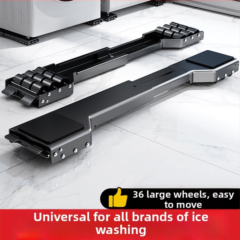 Judama skalbimo mašinos laikiklis su judančia baze, priešslidinė ir antivibracinėmis savybėmis, metalinis rėmas su slydimo ratukais