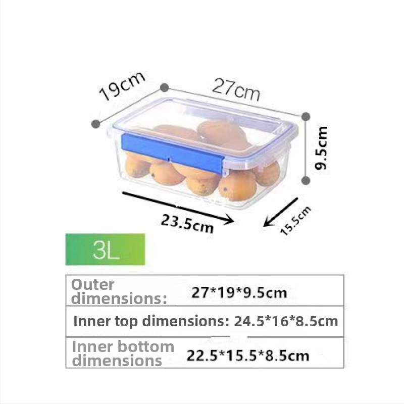 Stačiakampė polipropileninė virtuvės laikymo dėžė, didelė talpa, skaidri, maisto kokybės, šaldytuvui tinkama