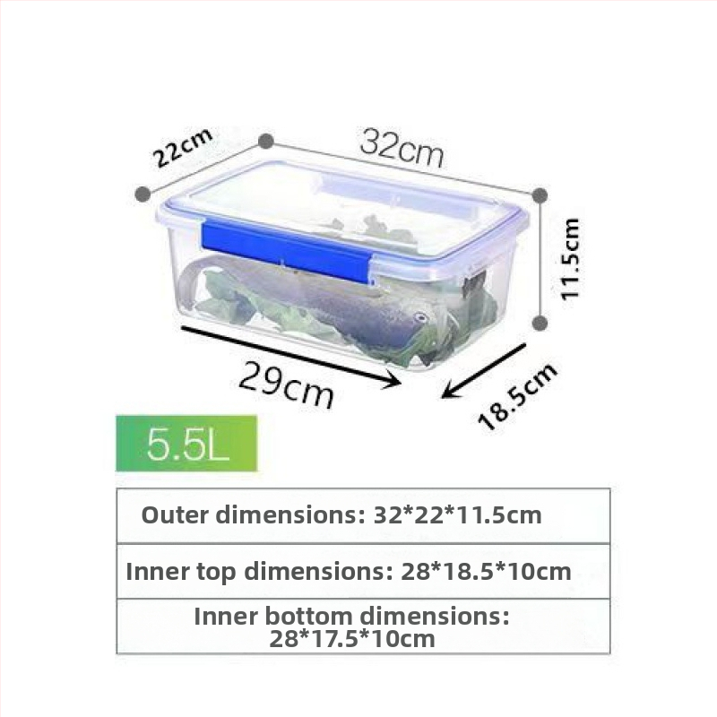 Stačiakampė polipropileninė virtuvės laikymo dėžė, didelė talpa, skaidri, maisto kokybės, šaldytuvui tinkama