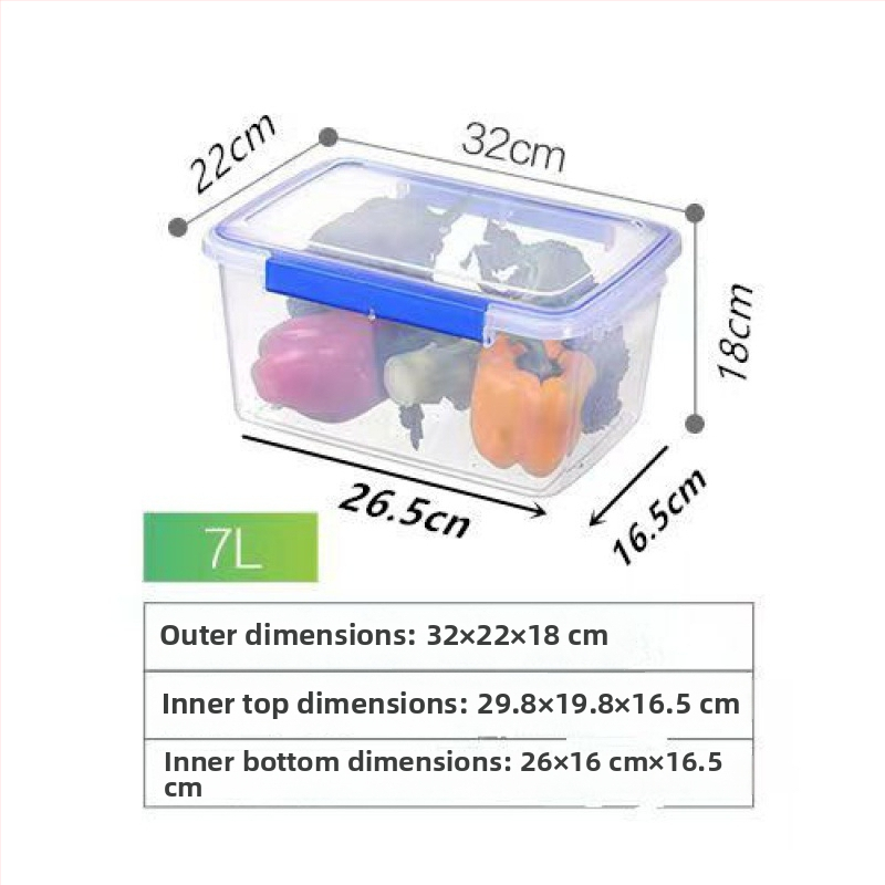 Stačiakampė polipropileninė virtuvės laikymo dėžė, didelė talpa, skaidri, maisto kokybės, šaldytuvui tinkama