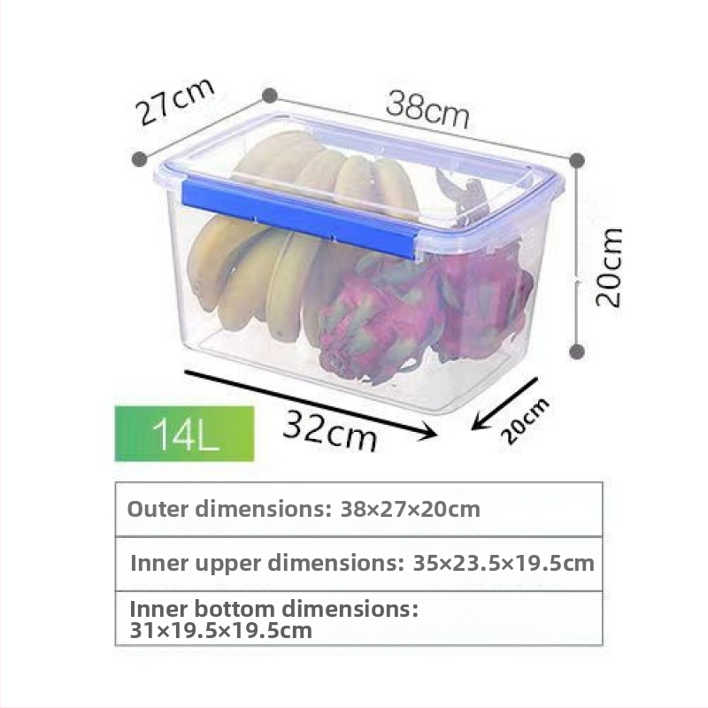 Stačiakampė polipropileninė virtuvės laikymo dėžė, didelė talpa, skaidri, maisto kokybės, šaldytuvui tinkama