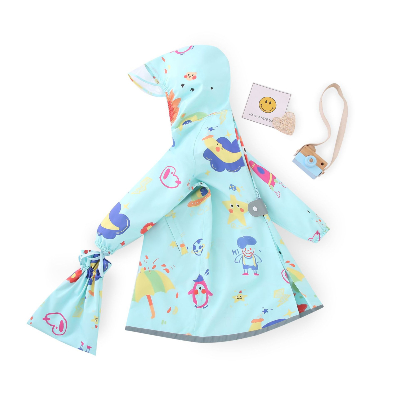 Παιδικό πόντσο βροχής σε καρτούν στυλ, με ύφασμα 100d pongee και TPU αδιάβροχο στρώμα