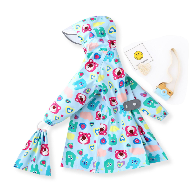 Παιδικό πόντσο βροχής σε καρτούν στυλ, με ύφασμα 100d pongee και TPU αδιάβροχο στρώμα