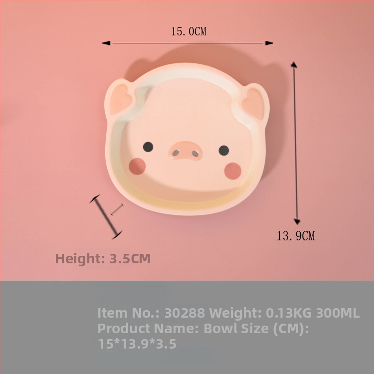 Set dječjih posuđa — tanjur u obliku praseta, crtani dizajn, melamin i vlakna bambusa, nepravilan oblik