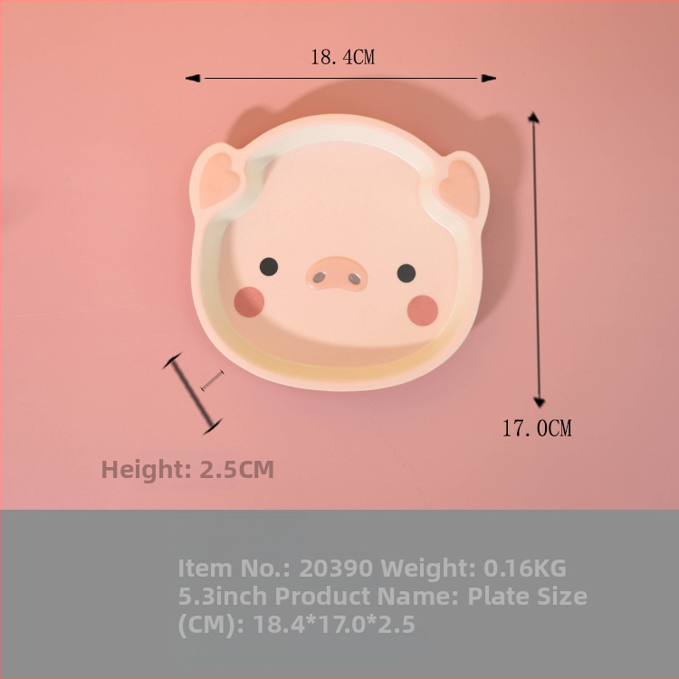 Set dječjih posuđa — tanjur u obliku praseta, crtani dizajn, melamin i vlakna bambusa, nepravilan oblik