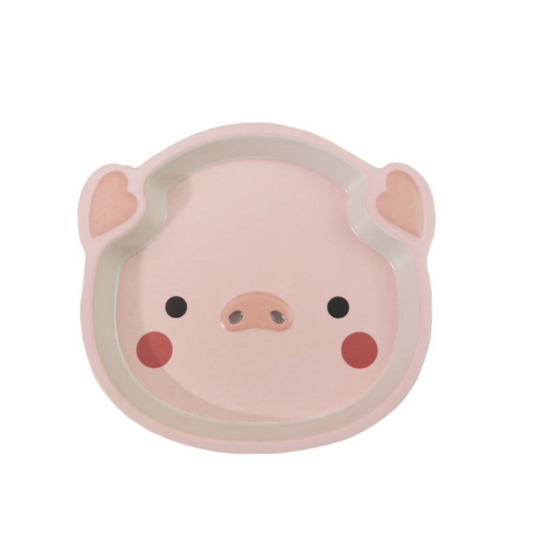 Set dječjih posuđa — tanjur u obliku praseta, crtani dizajn, melamin i vlakna bambusa, nepravilan oblik