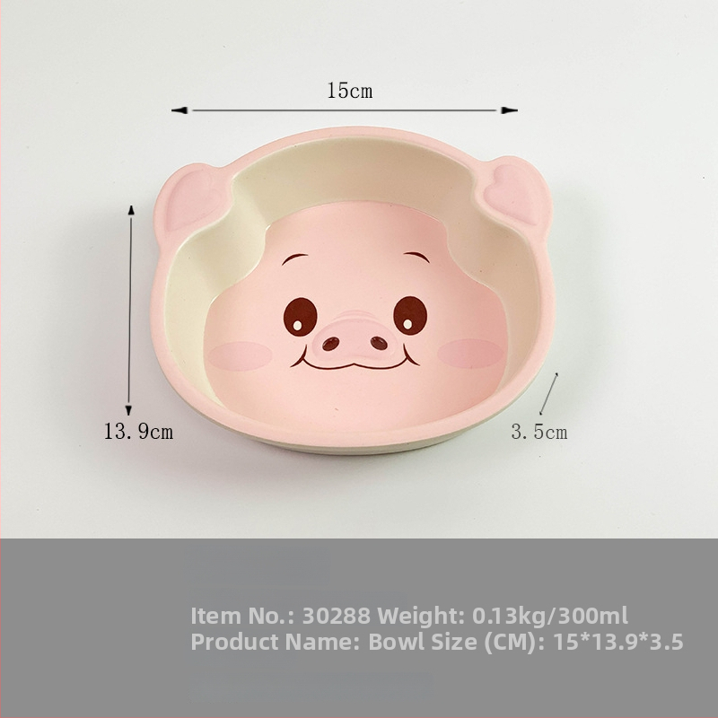 Set dječjih posuđa — tanjur u obliku praseta, crtani dizajn, melamin i vlakna bambusa, nepravilan oblik
