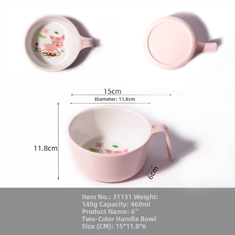 Set dječjih posuđa — tanjur u obliku praseta, crtani dizajn, melamin i vlakna bambusa, nepravilan oblik