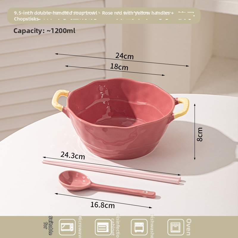 Keramická misa s dvojitým uchom na polievku, rezance, dezert a šalát; nepravidelný tvar, glazúrovaný povrch, moderný minimalistický štýl; vhodné do mikrovlnky