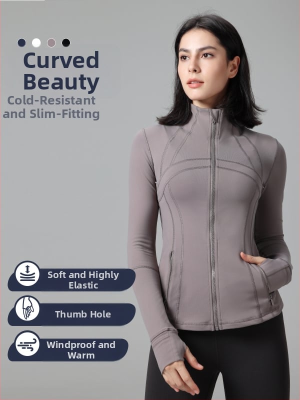 Jogos švarkas žiemai — Slim-Fit, stovinti apykaklė, ilgos rankovės, kvėpuojantis nailono mišinys (87% nailonas) su 13% spandekso pamušalu