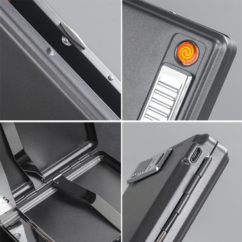 Metāla cigarešu kārba ar iebūvētu aizdedzi – ietilp 20 cigarešu, logotipa drukāšana un pielāgošana; Cool Crown