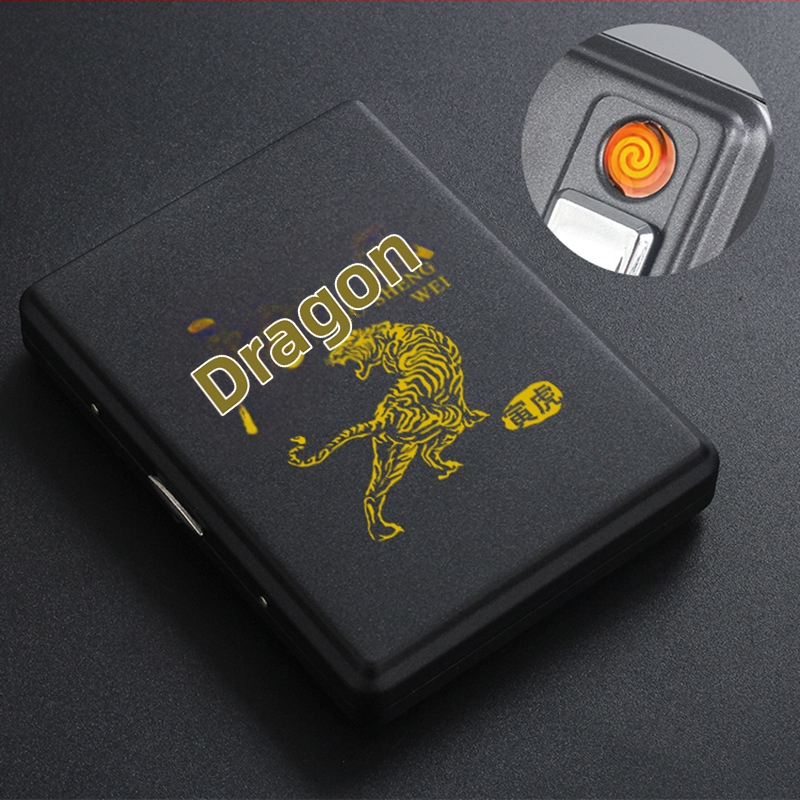 Metāla cigarešu kārba ar iebūvētu aizdedzi – ietilp 20 cigarešu, logotipa drukāšana un pielāgošana; Cool Crown