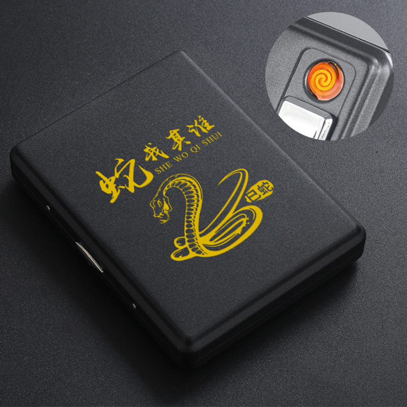 Metāla cigarešu kārba ar iebūvētu aizdedzi – ietilp 20 cigarešu, logotipa drukāšana un pielāgošana; Cool Crown