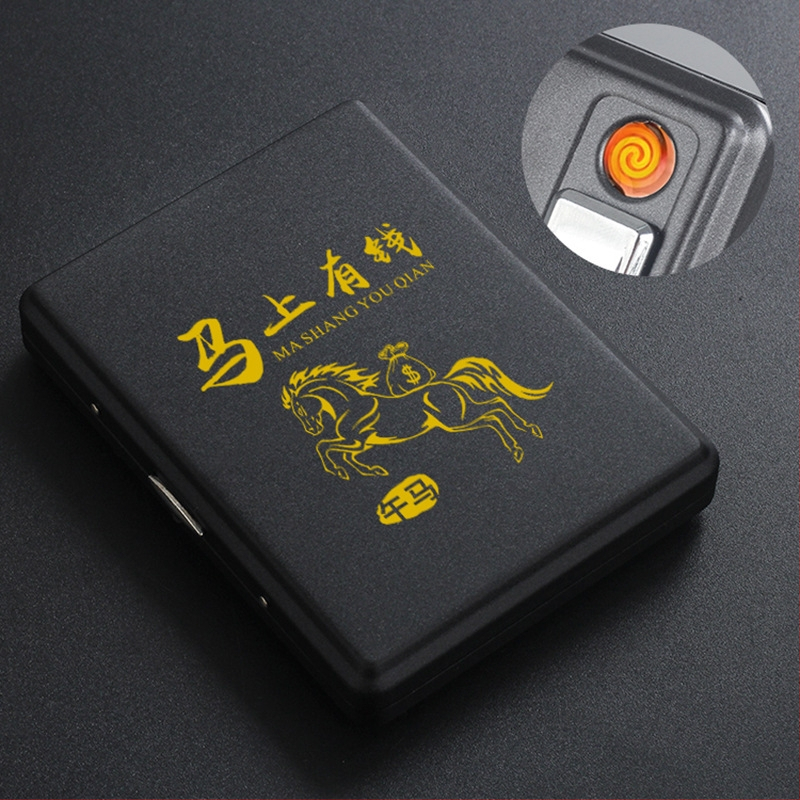 Metāla cigarešu kārba ar iebūvētu aizdedzi – ietilp 20 cigarešu, logotipa drukāšana un pielāgošana; Cool Crown