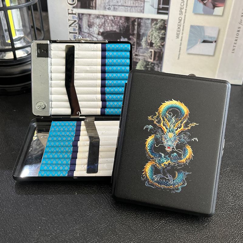 Metāla cigarešu kārba ar iebūvētu aizdedzi – ietilp 20 cigarešu, logotipa drukāšana un pielāgošana; Cool Crown