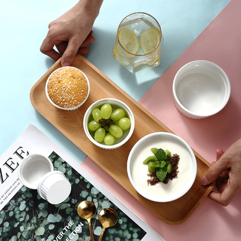 Keramické misky na puding s ratanovým okrajom, odolné voči mikrovlnnej rúre, misky na suflé a parené vajcia, guľatý tvar, priehľadná glazúra, možnosť potlače loga