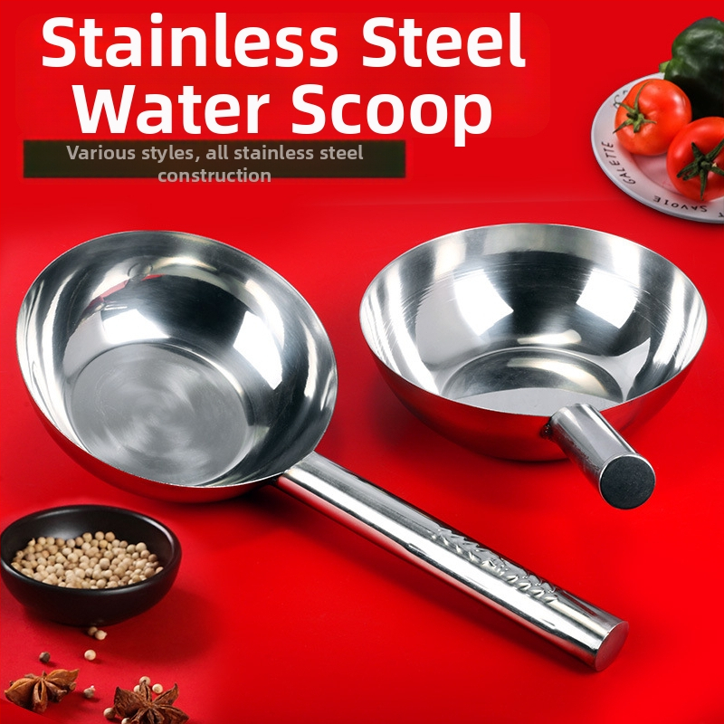 Nerezová oceľová lyžica s dlhým držadlom – na polievanie rastlín, polievku a miešanie; dvojité využitie v kuchyni a na záhrade