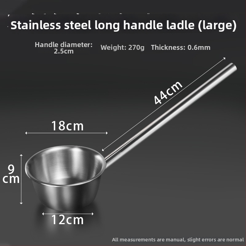 Nerezová oceľová lyžica s dlhým držadlom – na polievanie rastlín, polievku a miešanie; dvojité využitie v kuchyni a na záhrade