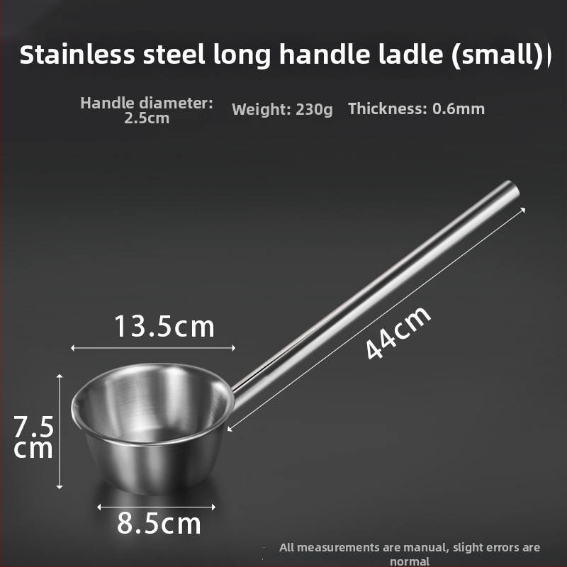 Nerezová oceľová lyžica s dlhým držadlom – na polievanie rastlín, polievku a miešanie; dvojité využitie v kuchyni a na záhrade