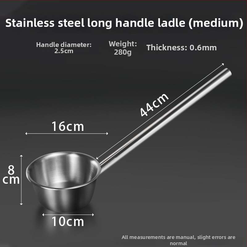 Nerezová oceľová lyžica s dlhým držadlom – na polievanie rastlín, polievku a miešanie; dvojité využitie v kuchyni a na záhrade