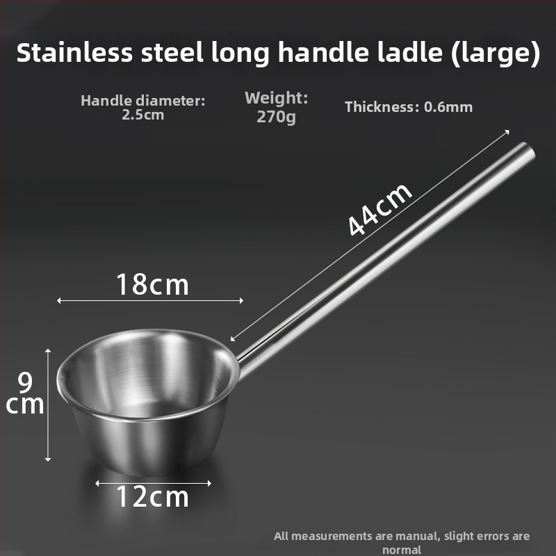 Nerezová oceľová lyžica s dlhým držadlom – na polievanie rastlín, polievku a miešanie; dvojité využitie v kuchyni a na záhrade