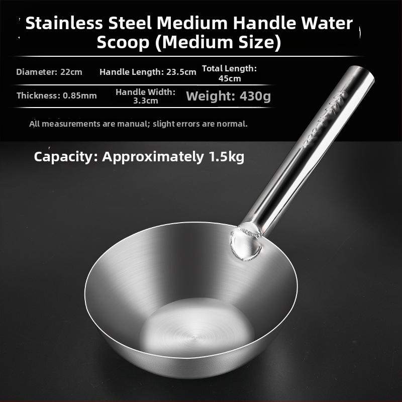 Nerezová oceľová lyžica s dlhým držadlom – na polievanie rastlín, polievku a miešanie; dvojité využitie v kuchyni a na záhrade