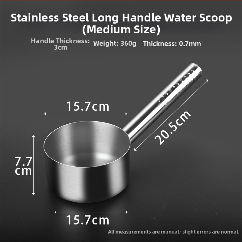 Nerezová oceľová lyžica s dlhým držadlom – na polievanie rastlín, polievku a miešanie; dvojité využitie v kuchyni a na záhrade