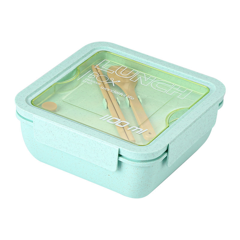 Обядова кутия за офис, квадратна пластмаса, може да се нагрява в микровълнова, капацитет 800-1000 ml, един слой, със прибори