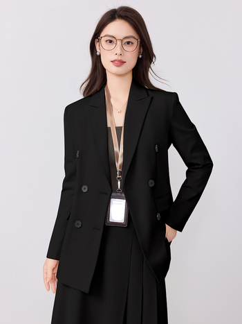 Дамско офисно костюмно сако – Slim Fit, двойно закопчаване, дълги ръкави, полиестер със спандекс, обработка против намачкване