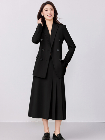 Дамско офисно костюмно сако – Slim Fit, двойно закопчаване, дълги ръкави, полиестер със спандекс, обработка против намачкване