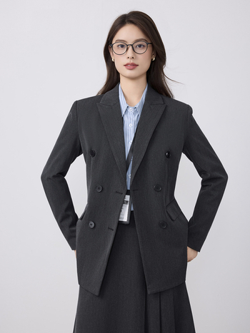 Дамско офисно костюмно сако – Slim Fit, двойно закопчаване, дълги ръкави, полиестер със спандекс, обработка против намачкване