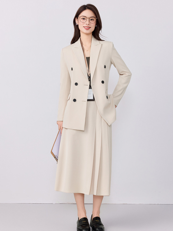 Дамско офисно костюмно сако – Slim Fit, двойно закопчаване, дълги ръкави, полиестер със спандекс, обработка против намачкване