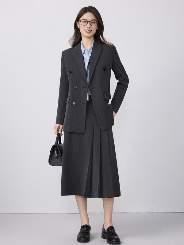 Дамско офисно костюмно сако – Slim Fit, двойно закопчаване, дълги ръкави, полиестер със спандекс, обработка против намачкване