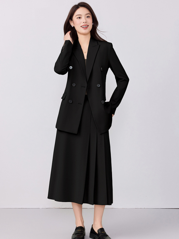 Дамско офисно костюмно сако – Slim Fit, двойно закопчаване, дълги ръкави, полиестер със спандекс, обработка против намачкване