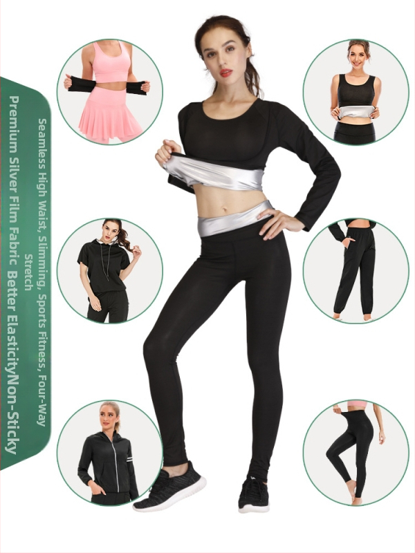 Športový set na vonkajšie behanie a fitness s Lycra strieborným filmom, zloženie 82% polyester / 18% spandex, podšívka Lycra, vhodný pre všetky ročné obdobia