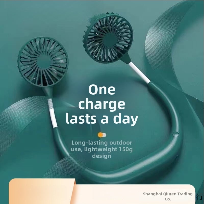 Kaklo pririšamas ventiliatorius - tylus (<36 dB), 3 greičiai, USB ir belaidis įkrovimas, išimama 300–500 mAh baterija
