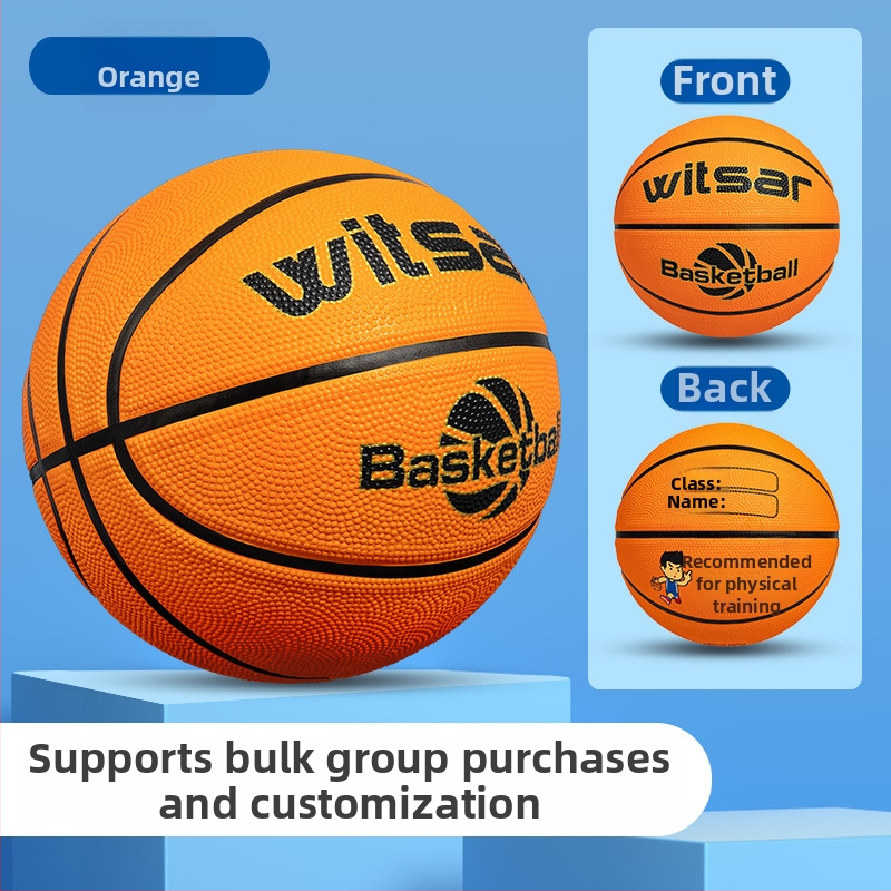 Vaikų guminis krepšinio kamuolys su spausdintu logotipu ir personalizacijos galimybe, prekė Witsar, skirtas krepšinio treniruotėms, nacionalinis standartas