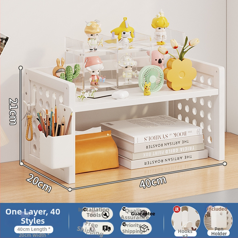 Stalo knygų spinta su daug sluoksnių dizainu ir reguliuojamomis pertvaromis, skylėta lenta organizacijai, modelis 0010