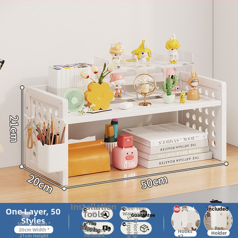 Stalo knygų spinta su daug sluoksnių dizainu ir reguliuojamomis pertvaromis, skylėta lenta organizacijai, modelis 0010