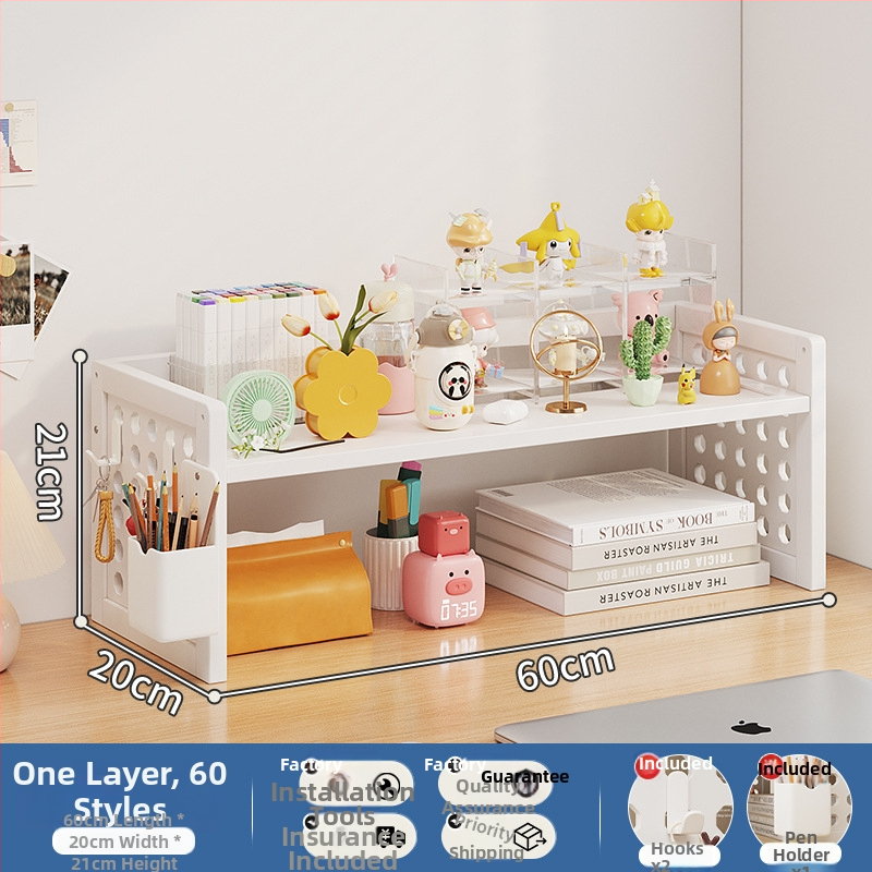 Stalo knygų spinta su daug sluoksnių dizainu ir reguliuojamomis pertvaromis, skylėta lenta organizacijai, modelis 0010