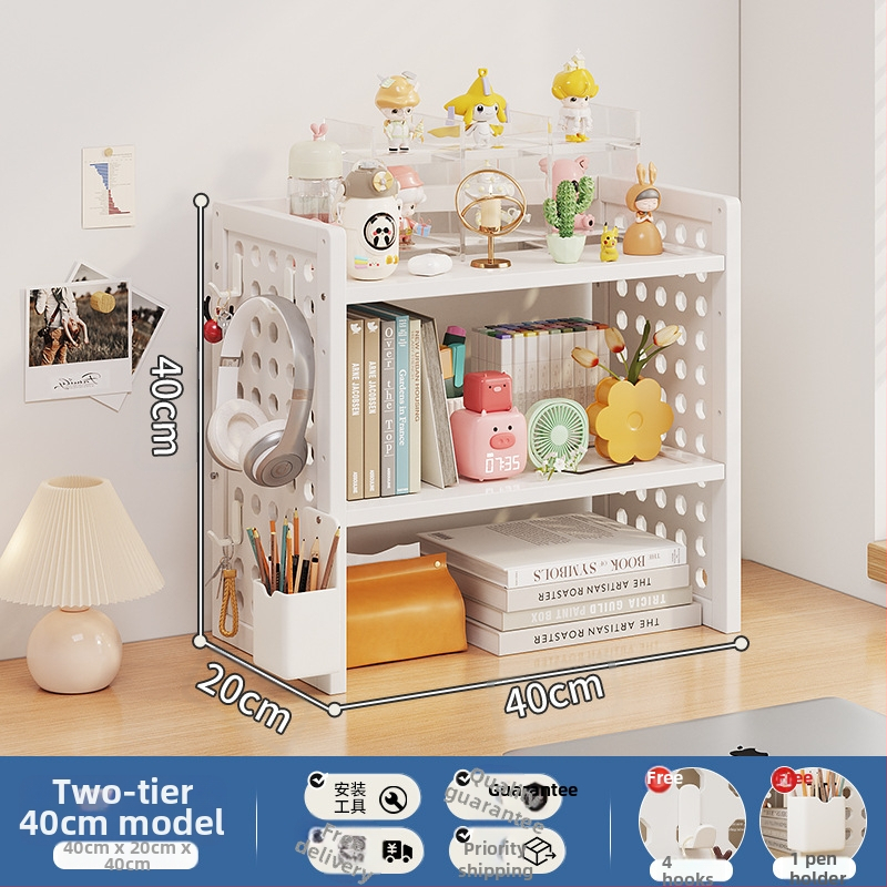 Stalo knygų spinta su daug sluoksnių dizainu ir reguliuojamomis pertvaromis, skylėta lenta organizacijai, modelis 0010