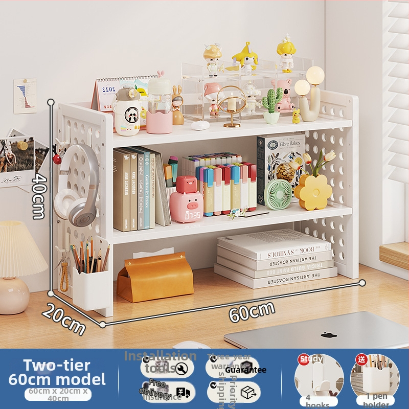 Stalo knygų spinta su daug sluoksnių dizainu ir reguliuojamomis pertvaromis, skylėta lenta organizacijai, modelis 0010